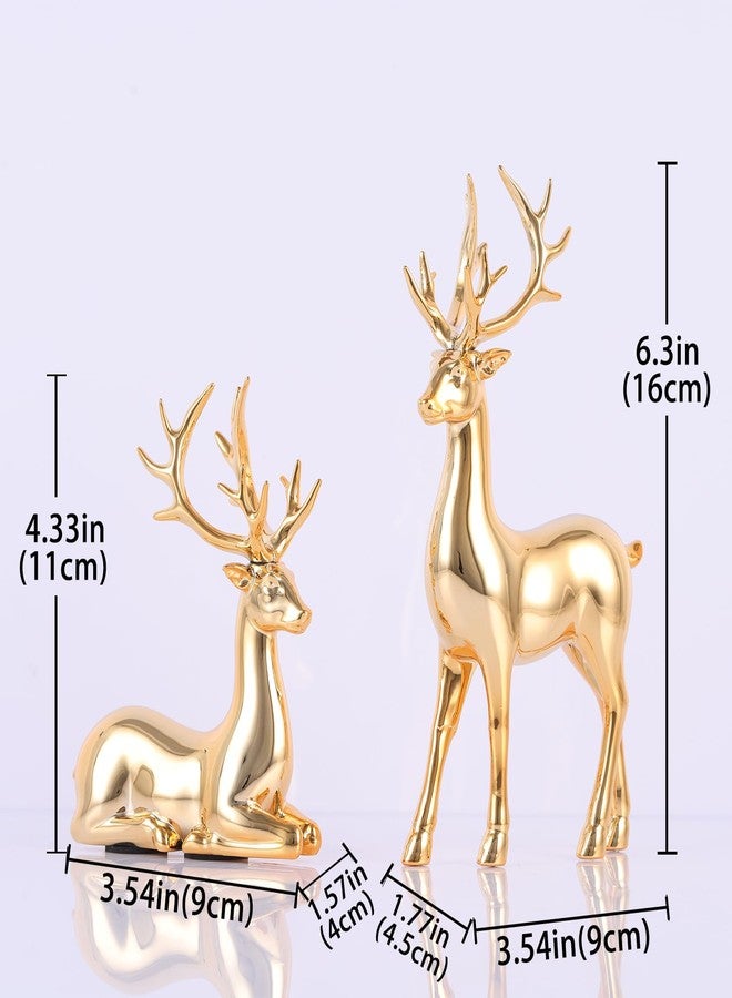suruim 2Pcs Gold Reindeer Christmas Decor Set - Deer Figurine for Table & Home Decor, Golden Table Decor & Deer Decor (Gold) - Image 3